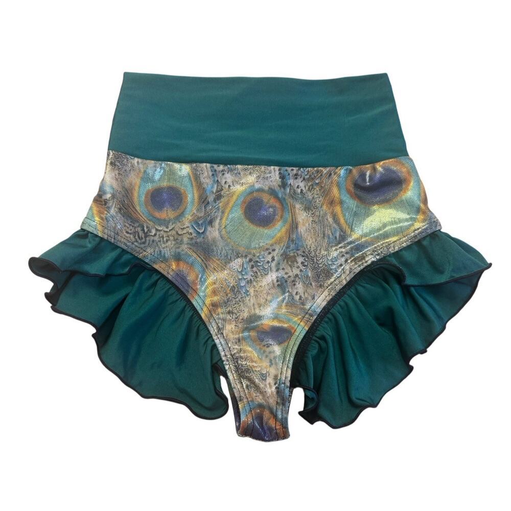 FABLES By BARRIE Custom Metallic Peacock Ruffled Festival Rave Party Bikini Sz S - Picture 5 of 9